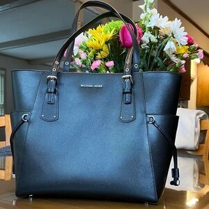 Michael Kors Black Structured Tote with Silver Hardware